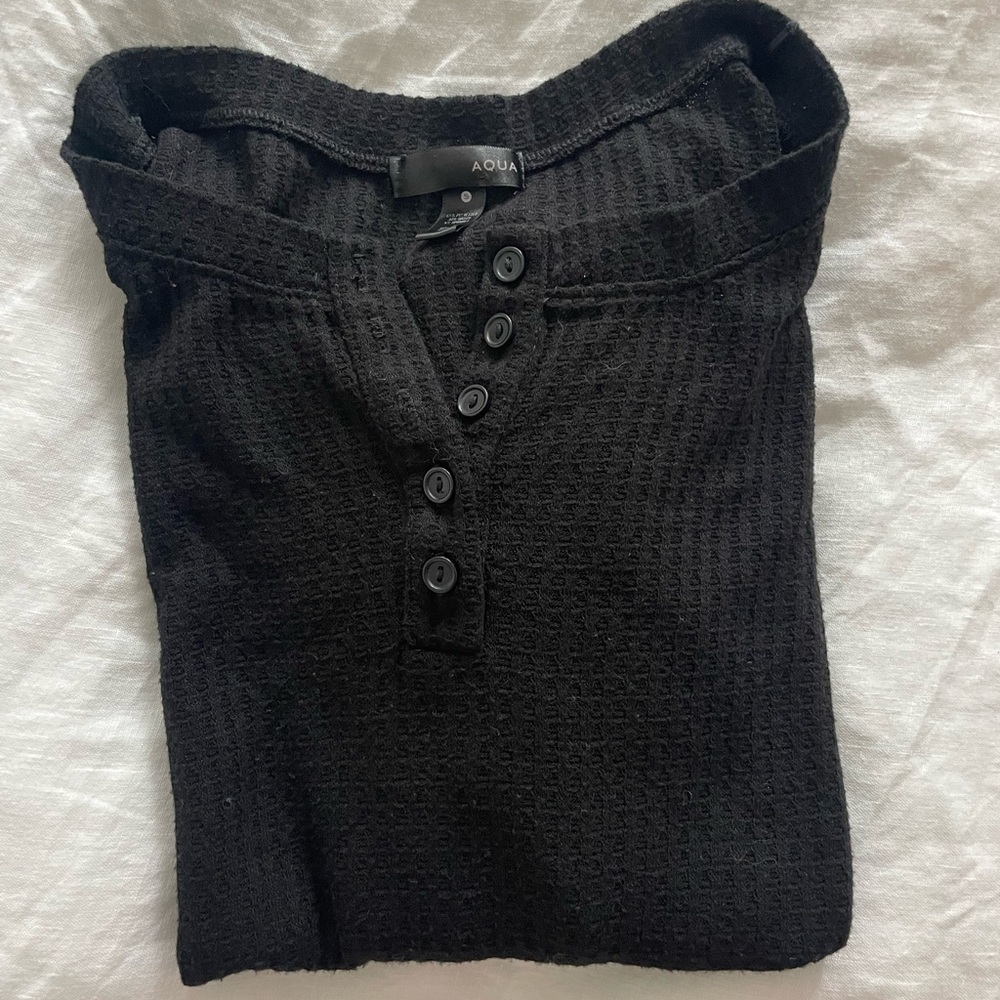 Aqua Black Long Sleeve Henley